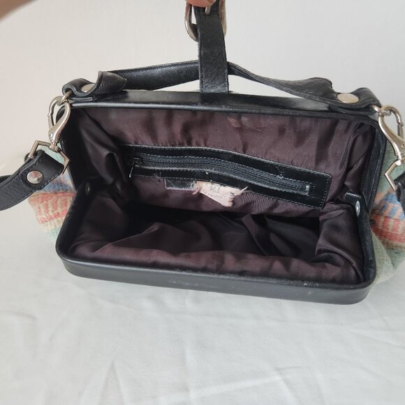 Vintage Mexican Handcraft Leather Woven-Wool Carpet Southwest Satchel Handbag - Picture 15 of 16